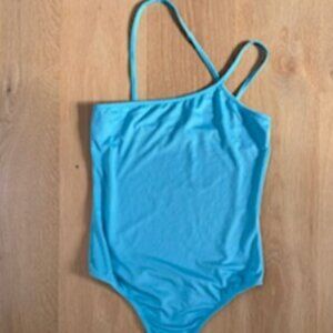 SUPERDOWN ASYMMETRICAL BODYSUIT IN TURQUOISE SIZE SMALL